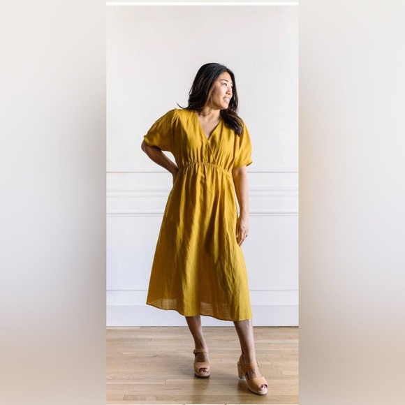 The Korner Empire Dress in Black Linen/Tencel blend Boho Lagenlook Cottagecore,M - Picture 12 of 14